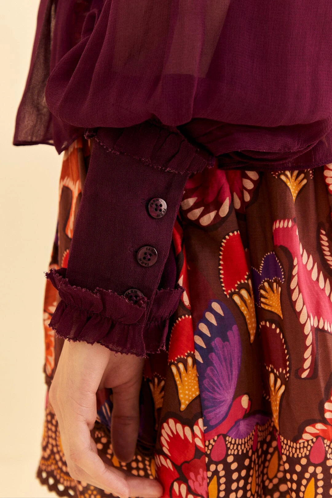 Farm Rio Burgundy Ruffle High Neck Blouse 8 Farm Rio Burgundy Ruffle High Neck Blouse - Image 6