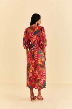 Farm Rio Red Rooster Leaves Short Sleeve Maxi Dress -Farm Rio 316275 04