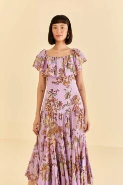 Farm Rio Lilac Floral Monkey Short Sleeve Maxi Dress -Farm Rio 316417 02