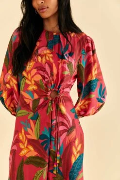 Farm Rio Red Rooster Leaves Long Sleeve Mini Dress -Farm Rio 316430 03