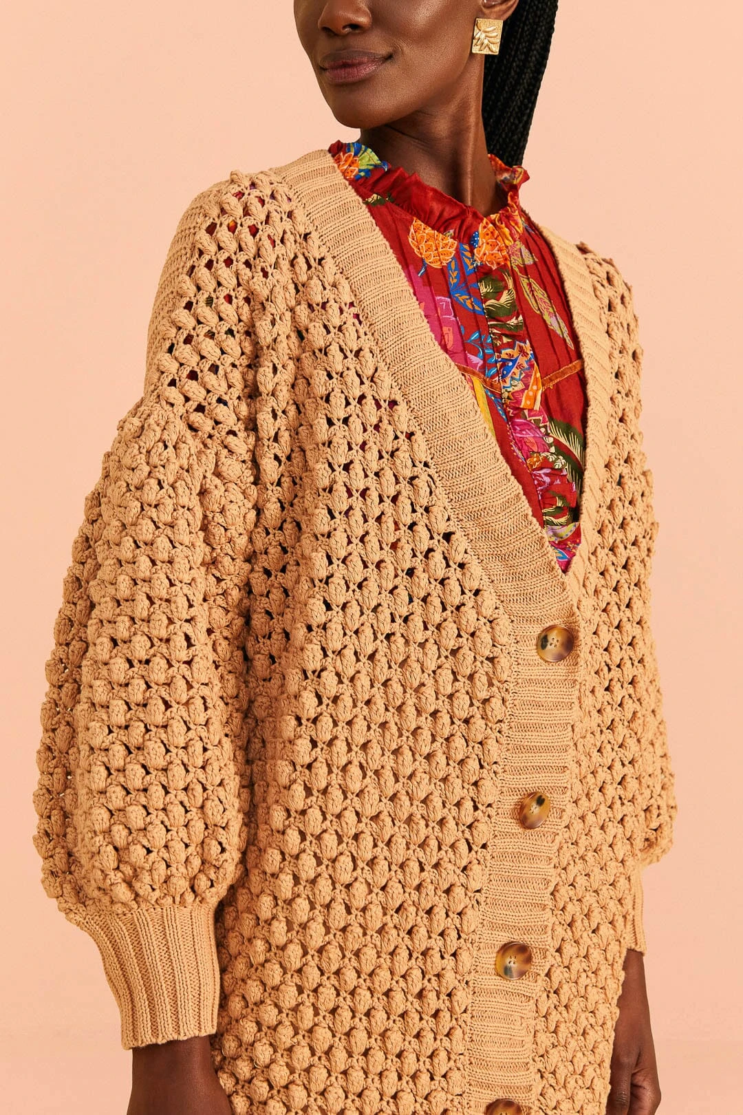 Farm Rio Dark Sand Handmade Dots Cardigan 4 Farm Rio Dark Sand Handmade Dots Cardigan - Image 2