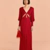 Farm Rio Red Cut Out Long Sleeve Lenzing™ Ecovero™ Viscose Maxi Dress
