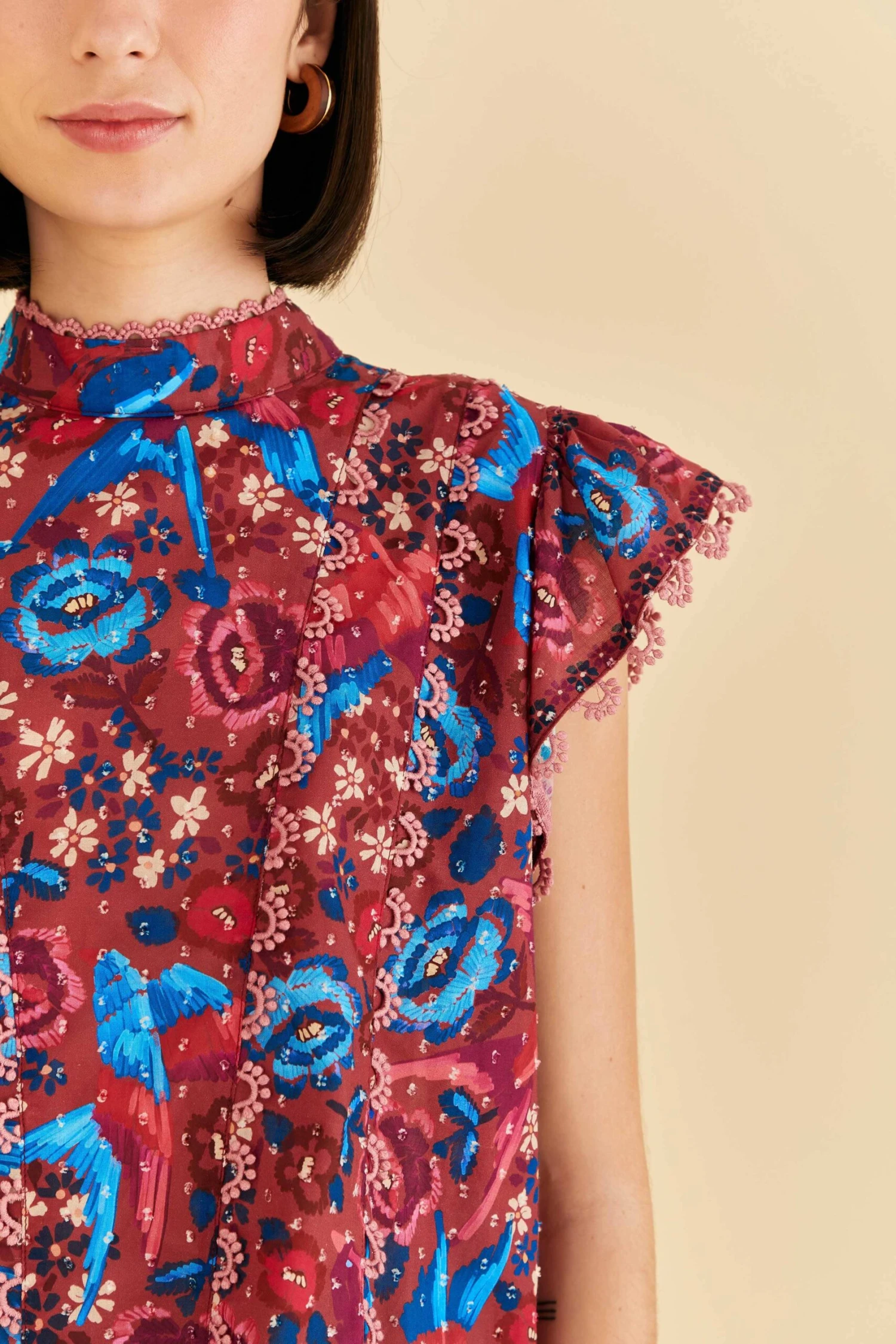 Farm Rio Blush Floral Birds Sleeveless Blouse 4 Farm Rio Blush Floral Birds Sleeveless Blouse - Image 2