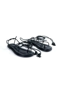 Farm Rio Black Lace Up Flat Sandal