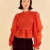 Farm Rio Orange Smocked Blouse