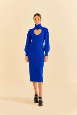 Farm Rio Blue Heart Neckline Knit Dress