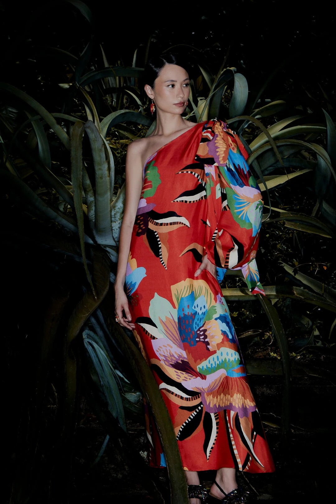 Farm Rio Red Lucy One Shoulder Maxi Dress 4 Farm Rio Red Lucy One Shoulder Maxi Dress - Image 2