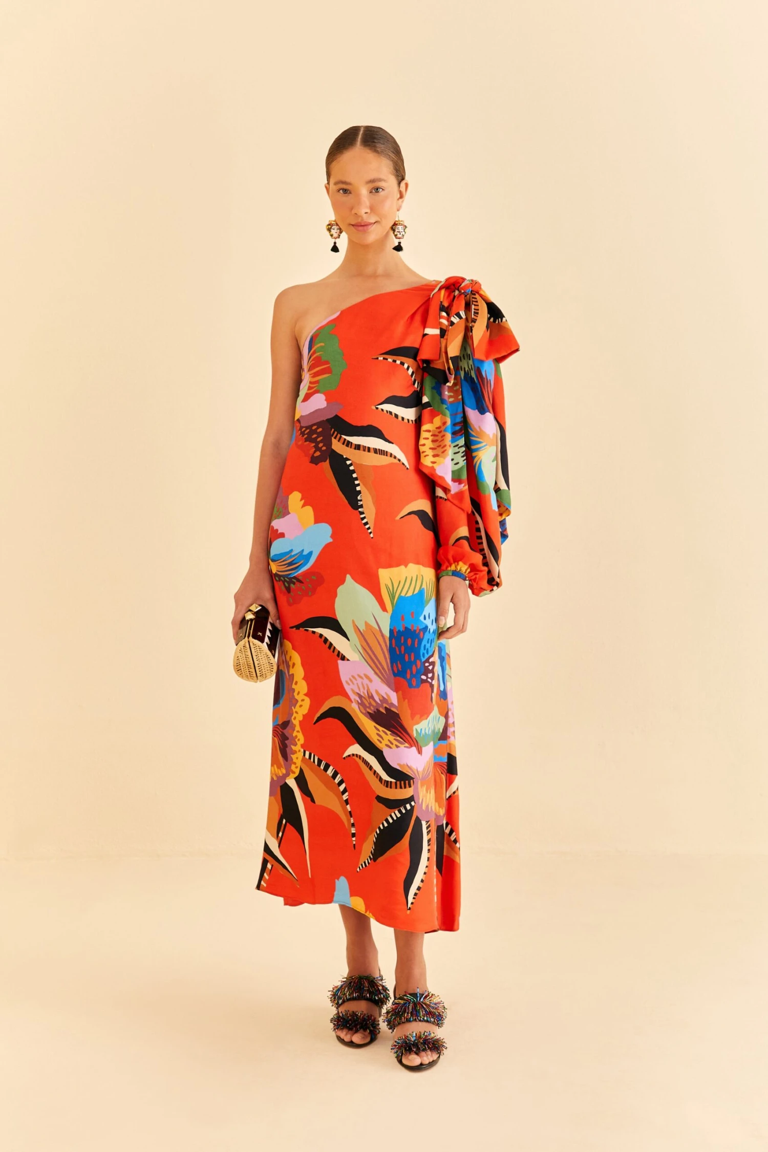 Farm Rio Red Lucy One Shoulder Maxi Dress 3 Farm Rio Red Lucy One Shoulder Maxi Dress